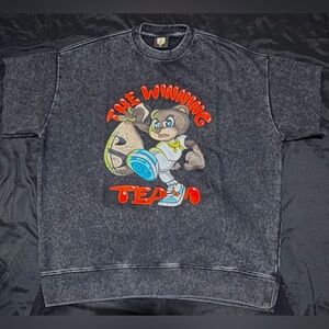 🏆THE WINNING TEAM🏆 black/red stone wash quarter sleeve designer sweatshirt